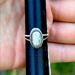 White Buffalo 925  Silver Women's Ring artisan stamped handmade size 6